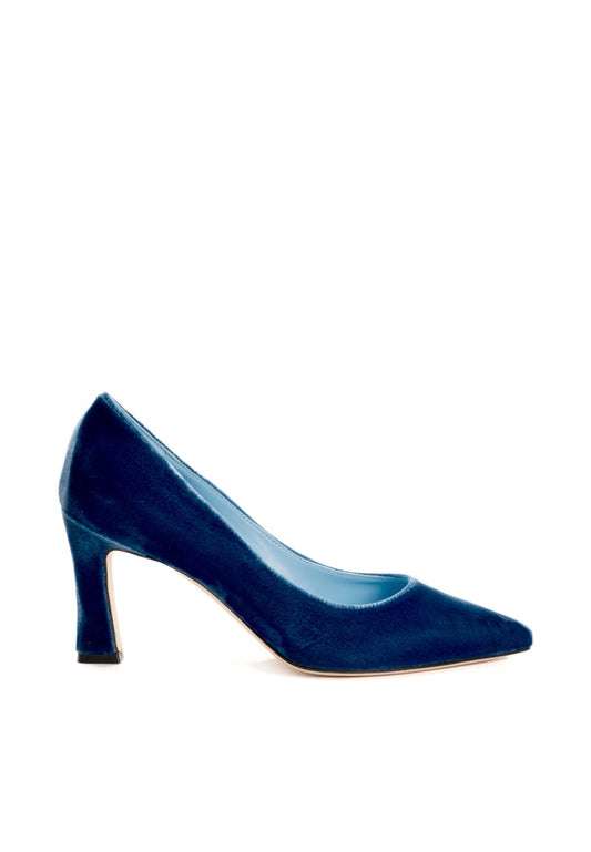 Eleganter Pumps Samt Denimblau