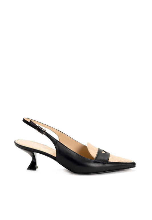 Edle Slingback Pumps Nero beigem Leinen